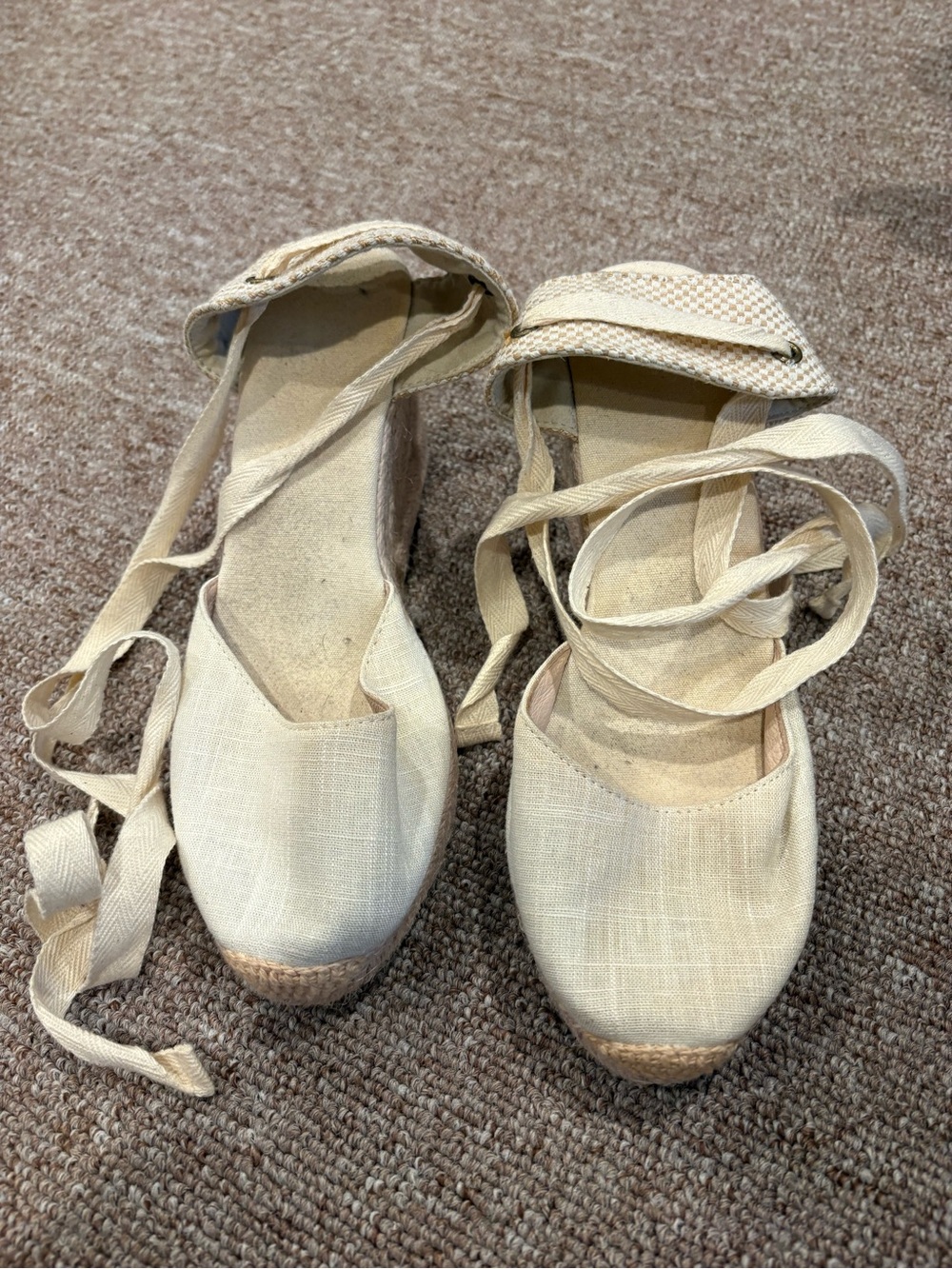 Cream Espadrille Wedge Sandals with Ankle Wraps - Picture 2 of 4